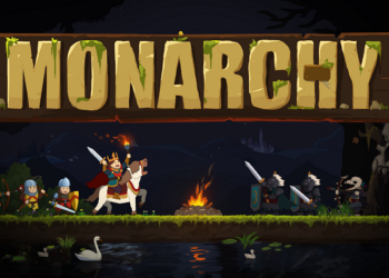 Monarchy, a 2D side-scrolling strategy game featuring resource management, cooperative gameplay, and base-building in a medieval setting.