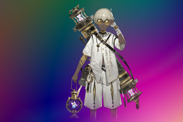 Enki, the whimsical genius inventor in Black Beacon, surrounded by quirky mechanical creations and curiosity in his eyes.