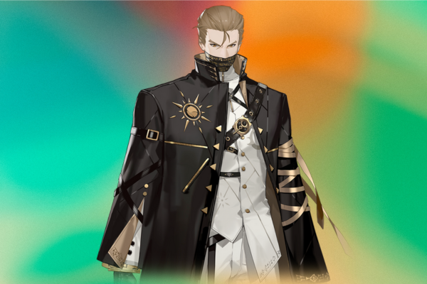 Shamash, the law-bound enforcer from Black Beacon, holding a stone tablet and shackles, emanating power and silence.