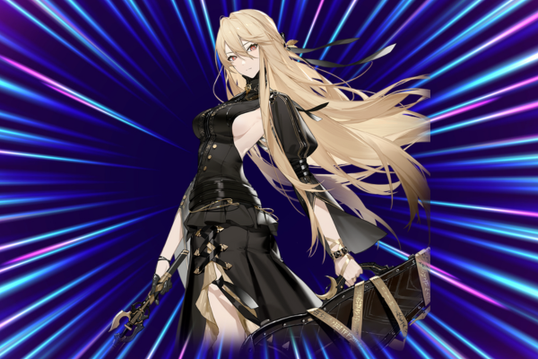 Viola, the cursed musician from Black Beacon, holding a sealed violin case with a melancholic expression.