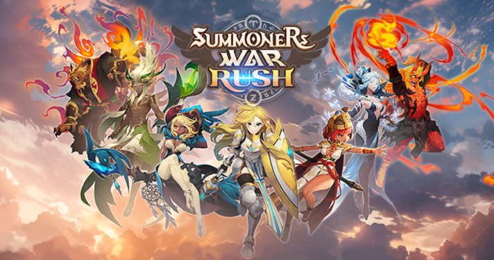 Summoners War: Rush global launch featuring tower defense, idle RPG, PvP battles, campaign mode challenges, and roguelike elements.