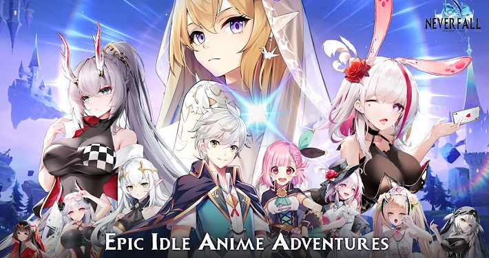 Neverfall idle RPG gameplay showing Live2D animation heroines in player-friendly gacha game from Singapore publisher Peraspera on mobile gaming platform.