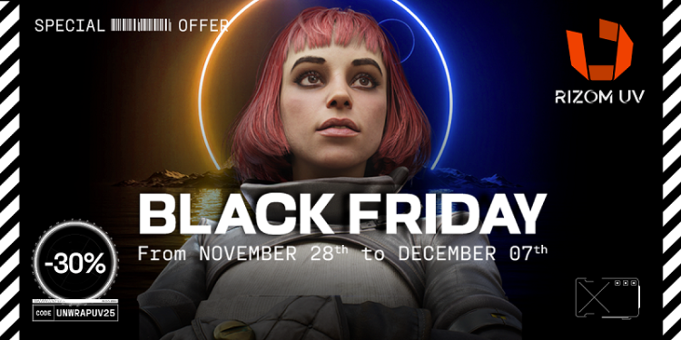 Rizom Labs offers a 30% Black Friday discount on all RizomUV licenses from November 28 to December 7, giving artists and developers a chance to upgrade their UV tools.