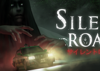 Silent Road indie game promotional art showing a haunted forest taxi driver in psychological horror and Japanese horror, surrounded by shadows and suicide folklore.