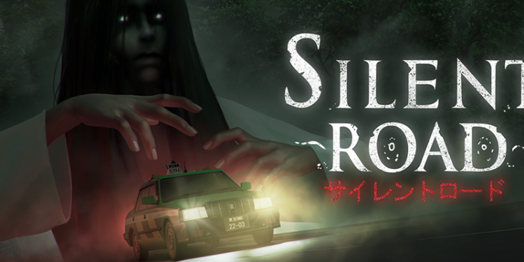 Silent Road indie game promotional art showing a haunted forest taxi driver in psychological horror and Japanese horror, surrounded by shadows and suicide folklore.