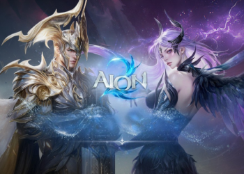 Aion 2 Season 2 screenshot showing new PvE dungeons and Abyss system gameplay in NCsoft's MMORPG with endgame content bosses and updated mechanics.