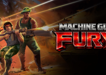 Machine Gun Fury console launch screenshot — ESDigital Games' retro run-and-gun arcade military shooter featuring pixel art action game combat.