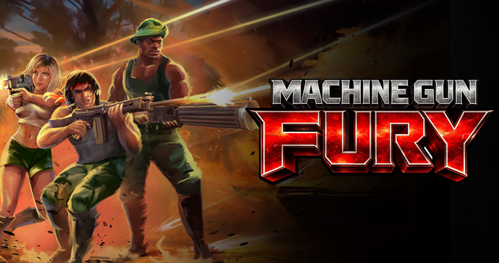 Machine Gun Fury console launch screenshot — ESDigital Games' retro run-and-gun arcade military shooter featuring pixel art action game combat.