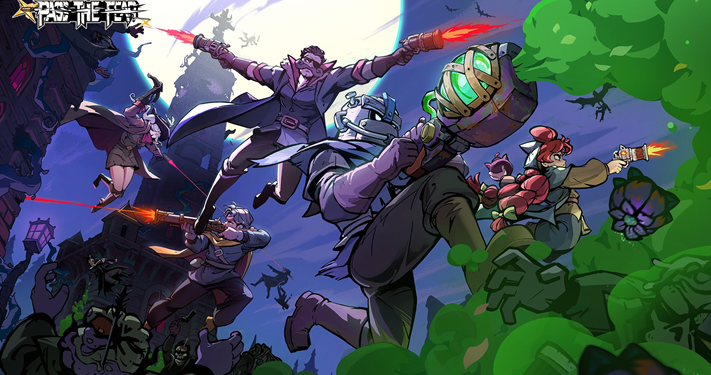 Pass The Fear roguelite bullet-hell top-down shooter with elemental weapon mods and demon enemies in a dark fantasy hellscape on Steam.